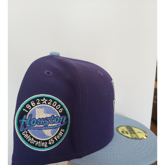 Houston Astros Hat Cap 45 Years Patch Purple Blue Size 8 New Era - Picture 2 of 7